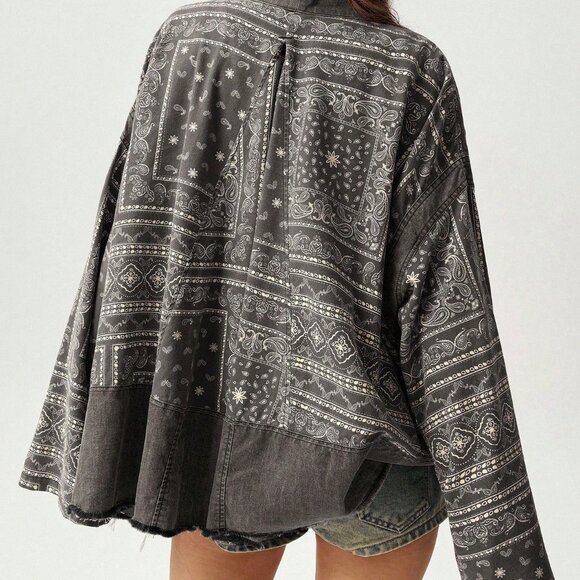 Multicolor Casual Women's Pattern Print Patchwork Jacket - Picture 2 of 8